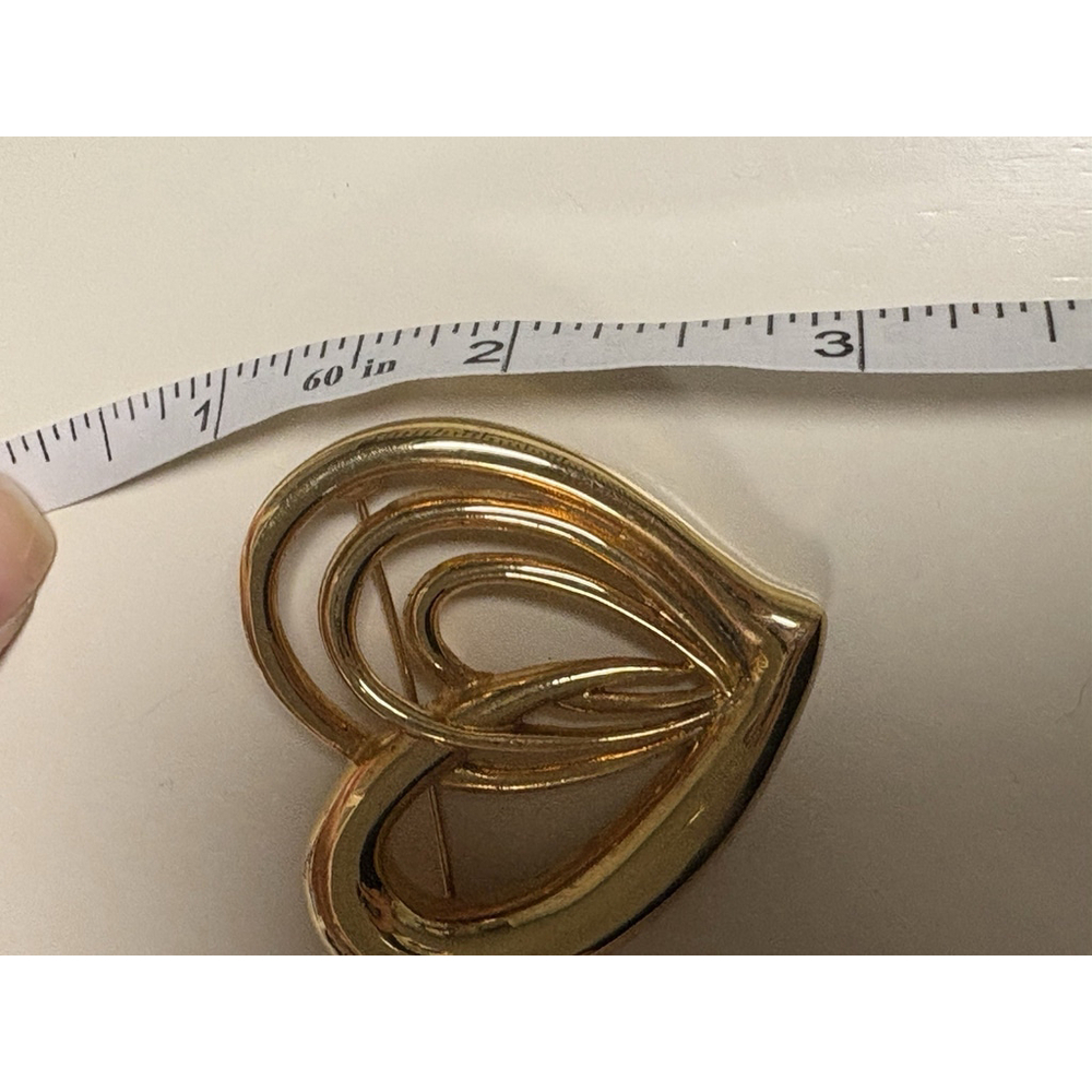 Allison Reed Signed Vintage Gold Tone Heart Brooch 2.25” Valentines Day Jewelry - Picture 7 of 9